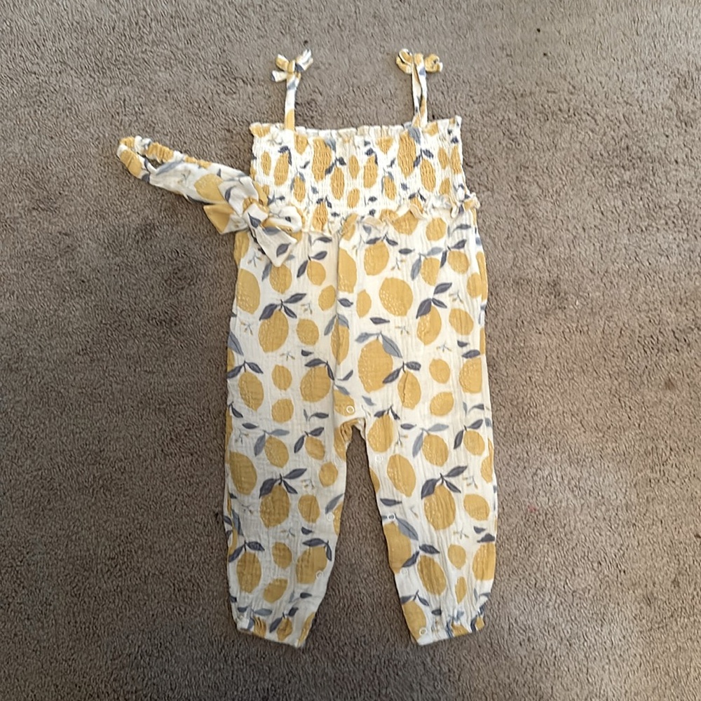 Emily and Oliver Lemon Romper Baby Girl 18 month with matching headband